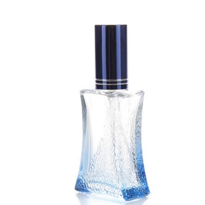 30ml empty luxury branded private label square waist-type color spray blue lady perfume glass bottle 