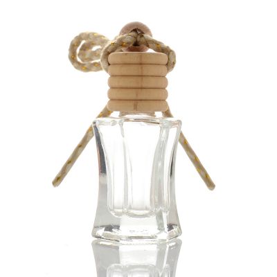 7ml 8ml car air freshener factory clear empty glass hanging car perfume bottle with wooden cap