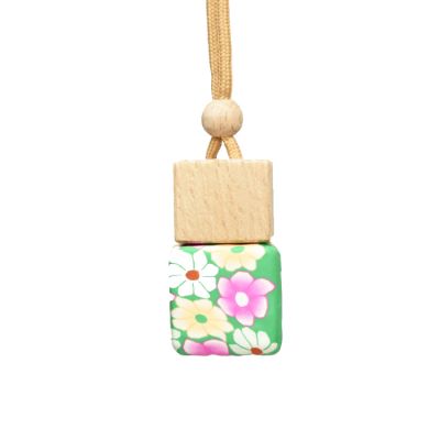 8ml empty square luxury wooden cap glass air freshener polymer clay car perfume bottle 