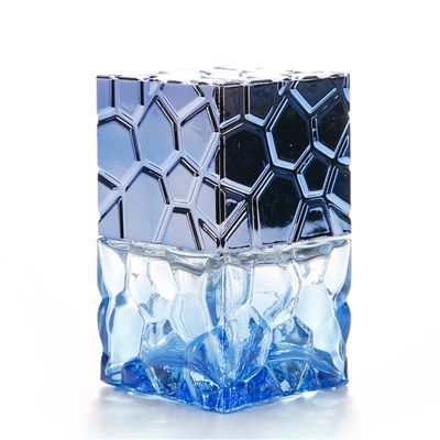 25ml 0.83oz manufacturer square cube engraving blue custom made color small glass bottle for eau de perfume in dubai 