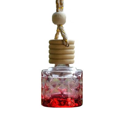 8ml fancy red cylinder round color spray screw wooden cap diffuser car perfume hanging glass bottle 
