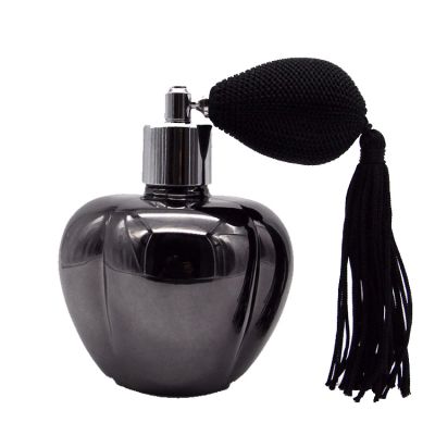 100ml 3.3oz black printing apple shape large car vintage cosmetic container airless perfume glass bottle with black atomizer 