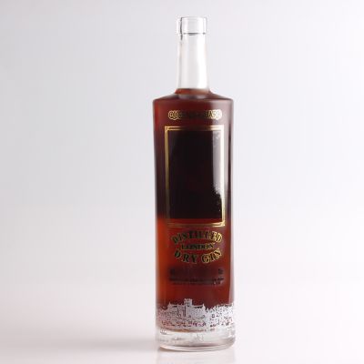 700ml sealing type fashion embossed spirit brandy glass bottle with Transparent cap 