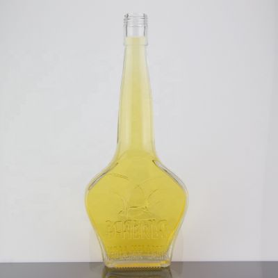 Embossed Design Long Neck Brandy Glass Bottle 500ml With Screw Cap Sealed