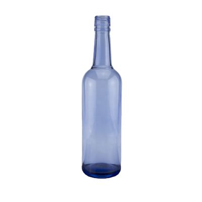 hot sale 750ml super flint empty blue rum gin whiskey vodka glass bottle with screw cap lid 
