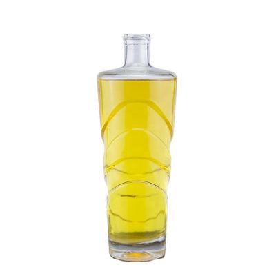 Trending products embossed design liquor vodka glass bottle 750ml with cork stopper