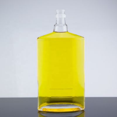 Customized Flat Square Design Clear Empty 750ml Whisky Super Flint Glass Bottle 