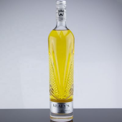 Luxury Thick Bottom 750ml Embossed Design Vodka Glass Bottle With Screw Cap Sealed 