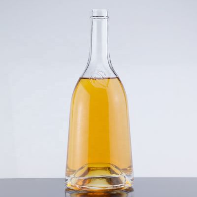 Custom 750ml Elegant Brandy Bottle Long Neck Transparent Super Flint Glass Bottle 