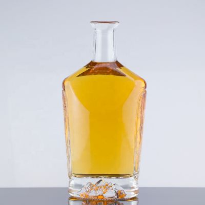 Custom Design Thick Bottom 750ml Cork End Whisky Glass Bottle With Embossed 