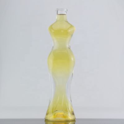 Custom Transparent Elegant Women Shape Cork Sealed Liquor Glass Bottle 500ml With Lids 