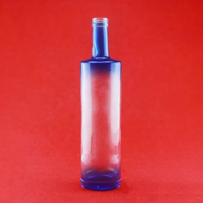 Latest Model Delicate Spray Blue Liquor Whisky Glass Bottle 750ml Empty Glass Bottle With Aluminum Cap 