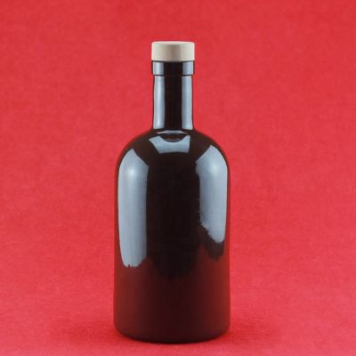 In Stock Low Price 500ml 750ml Round Shape Glass Bottle Painting Light Black Rum Gin Liquor Bottle With Cork Cap 