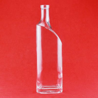 Wholesale custom made irregular whiskey bottle clear liquor glass gin bottle with cork 