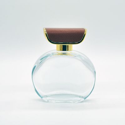 100ml Leather Transparent Round Empty Clear Atomizer Perfume Bottle Manufacturers Glass Perfume Bottle 