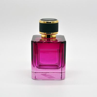 China Fashion Design High Quality Luxurious Purple Square Glass Perfume Bottle 100ml 