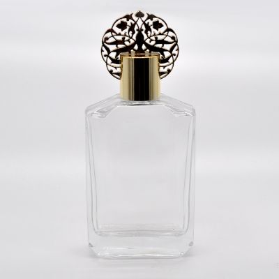 100ml classic square perfume glass bottle with gold exquisite carved vase cover