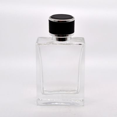 Wholesale Refillable Luxury Design 100ml Square Empty Perfume Glass Bottle with leather cap 