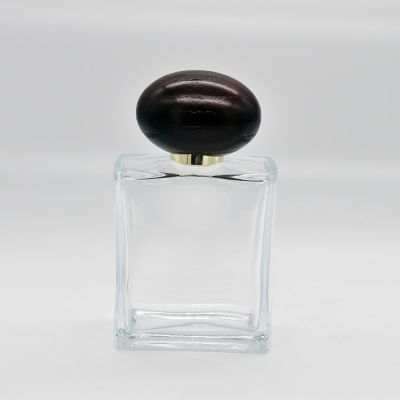 Rectangular glass perfume bottle with black wooden lid perfume bottle 100ml