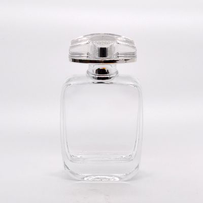 50ml rectangular transparent perfume glass bottle with crystal lid 