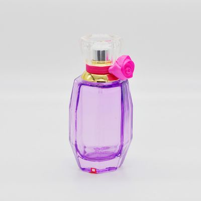 Super beautiful Purple girl heart glass perfume bottle with small rose decoration