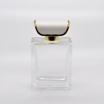 Fashion Luxury Portable Vintage Big Clear Glass Perfume Bottle 100ml with leather cover