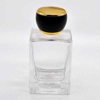 Brown wooden bottle cap 100ml square glass perfume bottle for sale