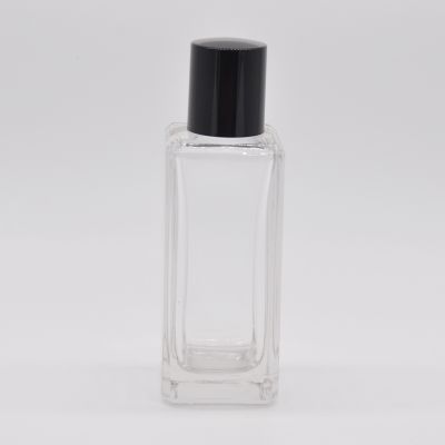 High quality rectangle transparent clear OEM wholesale glass perfume bottle with pump sprayer black cap 
