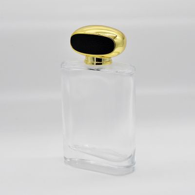 100ML crystal rectangular glass perfume bottle with delicate leather cap 