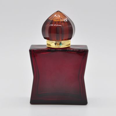 Special design 50ml burgundy red glass acrylic cap recyclable spray perfume bottles 