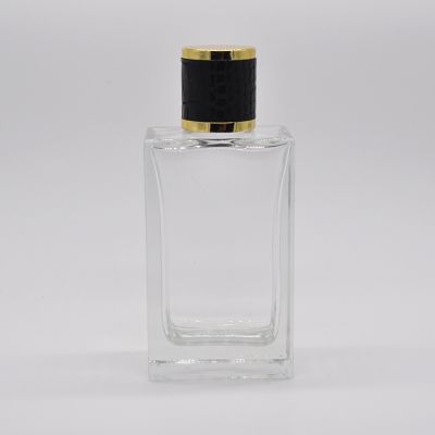 Luxury elegant 100ml leather cap transparent glass recyclable spray perfume bottles
