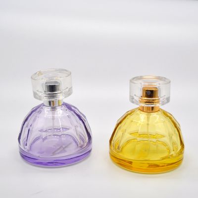 customizable high 50 ml yellow and purple two-color hemispherical glass crystal perfume spray bottle 