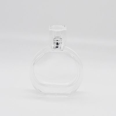 Simple design round 40ml ladies clear crystal glass perfume bottle for sale 