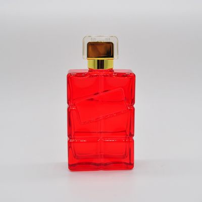 100ml empty high quality OEM customized design red rectangular glass perfume bottle with spray 