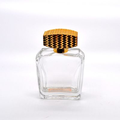 100 ml flat square transparent make-up glass spray perfume bottle with gold cover 