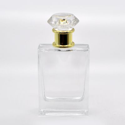Chinese factory price 100ml square clear golden glass perfume bottle 