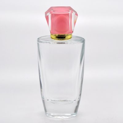 Factory supply 100ml ladies pink cover rectangular transparent luxury glass perfume bottle 