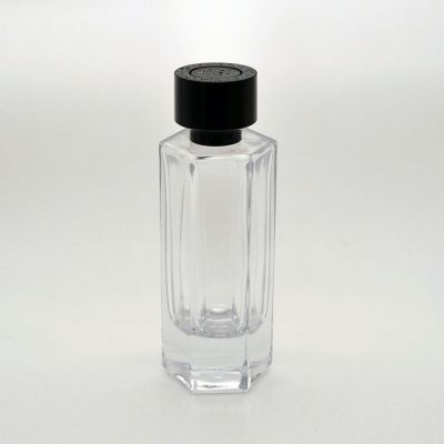 Simple design Transparent polyhedron 100ml refillable perfume spray bottle with cover 