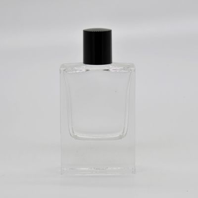 Simple design rectangular 50ml transparent perfume empty glass bottle for sale
