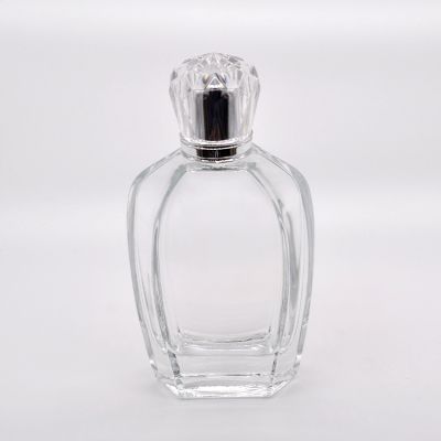 Unique design 100ml transparent crystal elegant ladies perfume glass bottle
