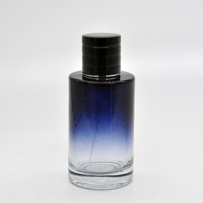 25ml/50ml/100ml Empty high quality cylinder blue OEM glass perfume bottle with gift box pump sprayer 