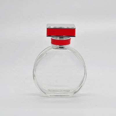50ml Empty high quality round transparent OEM glass perfume bottle with red leather cap 
