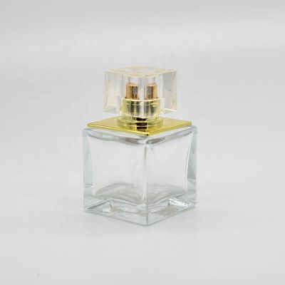25ml Empty high quality square transparent OEM glass perfume bottle with pump sprayer 