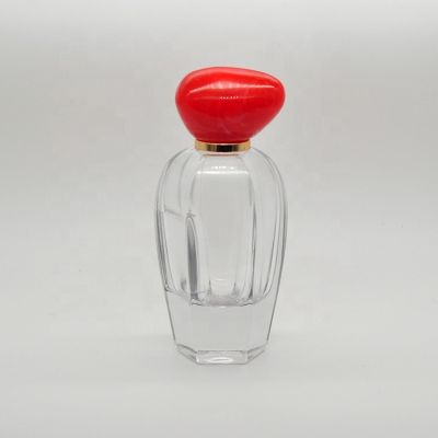 50 ml Empty high quality transparent OEM glass perfume bottle with mist sprayer red stone cap 