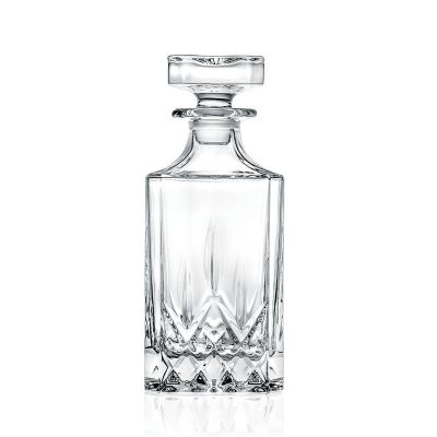 High-grade custom square empty transparent elegant whiskey liquor glass bottles with glass stopper 
