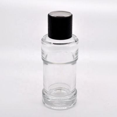 100ml clear cosmetic perfume glass bottle with black wood cap 
