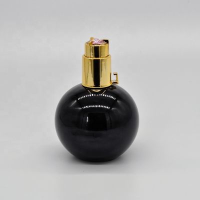 100ml Empty high quality black round shape OEM glass perfume bottle with mist sprayer 