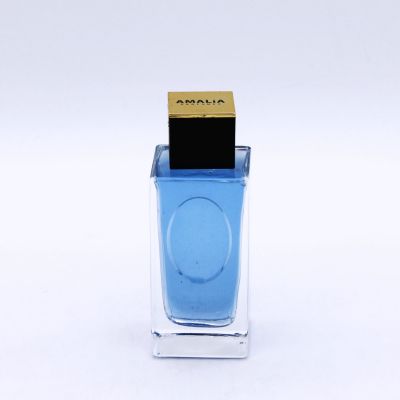 square 100ml transparent surface with elliptical groove custom glass bottles 