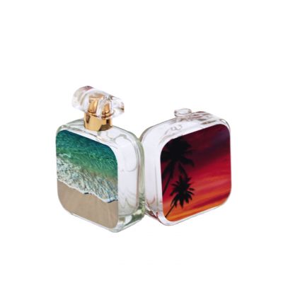rectangle elegant thermal transfer printing high quality glass perfume bottles 