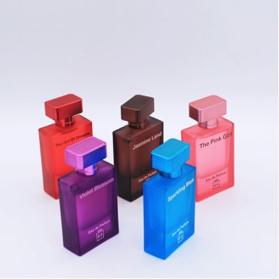 new model square female colorful glass 50ml perfume bottle 